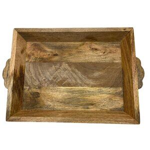 Handcrafted Mango Wood Rectangle Serving Tray With Handles 18" X 12"